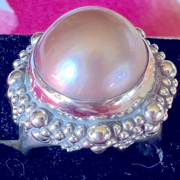 Stephen Dweck Mabe Pearl Ring SS Sz 7 Signed 925 Has 1 Minor Crack Still Gour!! - Picture 6 of 16